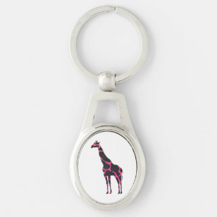 Porte-clés Giraffe Rose chaud et Silhouette noire