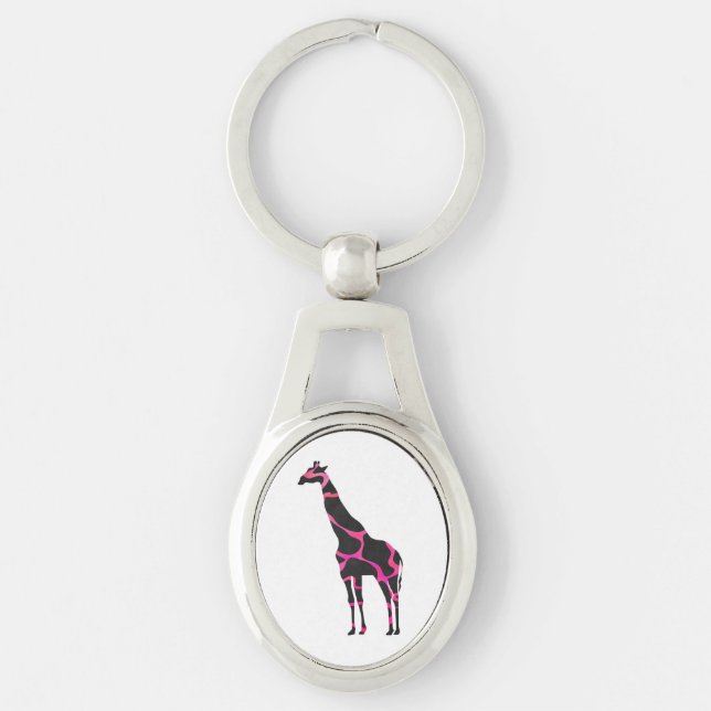 Porte-clés Giraffe Rose chaud et Silhouette noire (Devant)