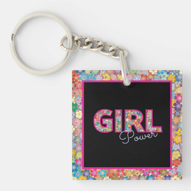 Porte-clés Girl Power | Fille rose belles femmes Fleurs sauva (Devant)