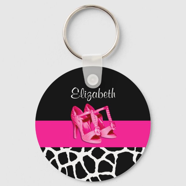 Porte-clés Girly Giraffe Imprimer Jolie Chaussures Roses Avec (Recto)