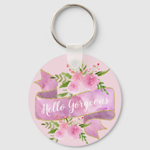 Porte-clés Girly Pretty Floral Blush Pink Hello Gorgeous Gold