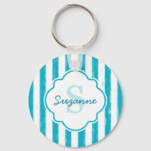 Girly Turquoise Peint Stripes Monogramme et nom