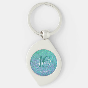 Porte-clés Glam à Parties scintillant bleu turquoise 16 sucr
