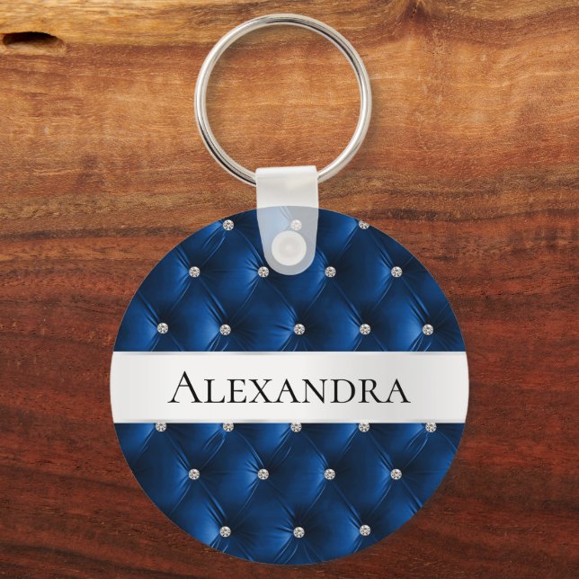 Porte-clés Glam Blue faux Velvet Nom de luxe (Recto)