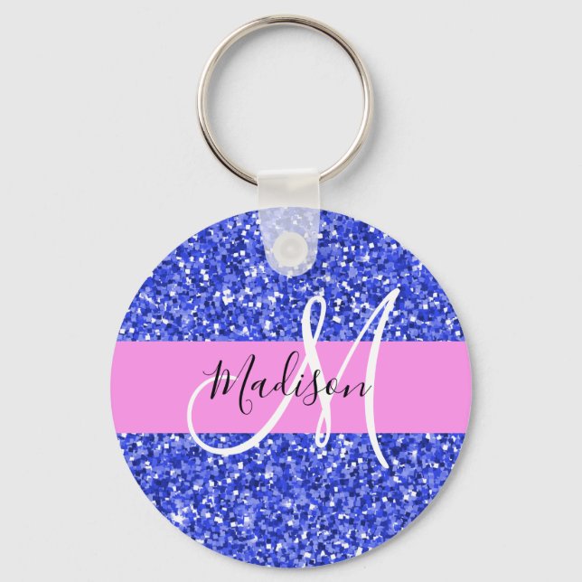 Porte-clés Glam Dark Blue Parties scintillant rose étincelles (Recto)