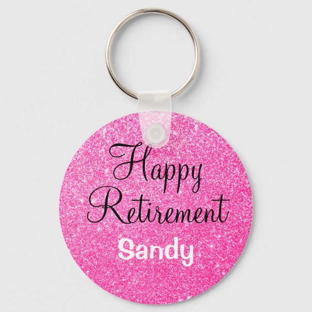 Porte-clés Glam Happy Retirement Hot rose Parties scintillant (Recto)