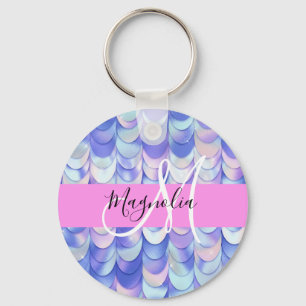 Porte-clés Glam Iridescent Écailles de Sirène Monogramme Nom