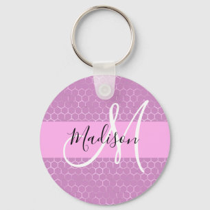 Porte-clés Glam Lilas Métallisé Rose Nid d'Abeille Monogramme