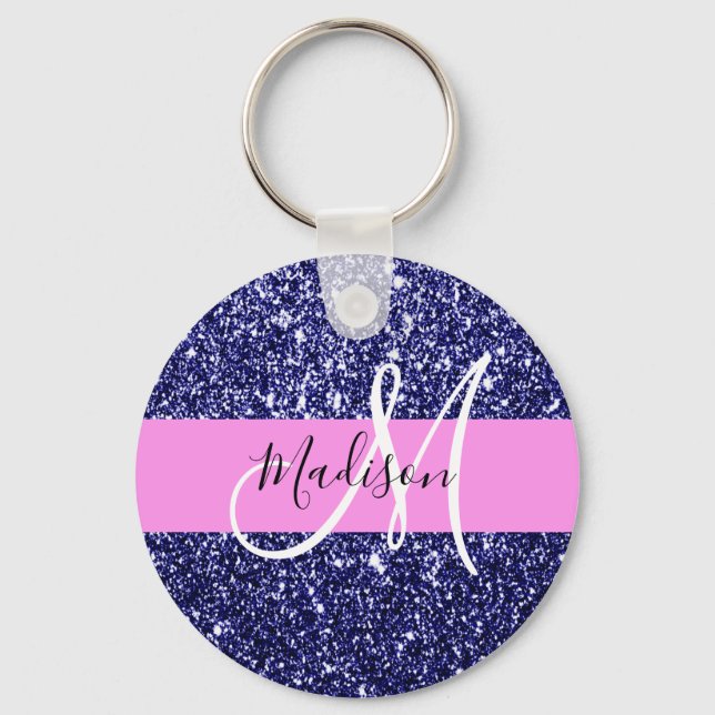 Porte-clés Glam Navy Blue Rose Parties scintillant Étincelles (Recto)