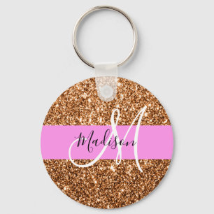 Porte-clés Glam Pink & Copper Parties scintillant étincelles 