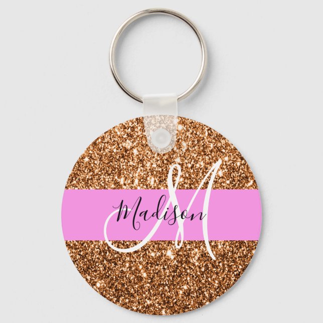 Porte-clés Glam Pink & Copper Parties scintillant étincelles  (Recto)