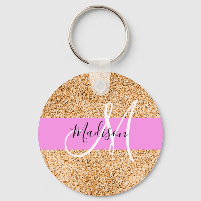 Porte-clés Glam Pink & Copper Parties scintillant étincelles  (Recto)