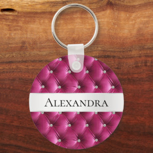 Porte-clés Glam Pink faux Velvet Nom de luxe