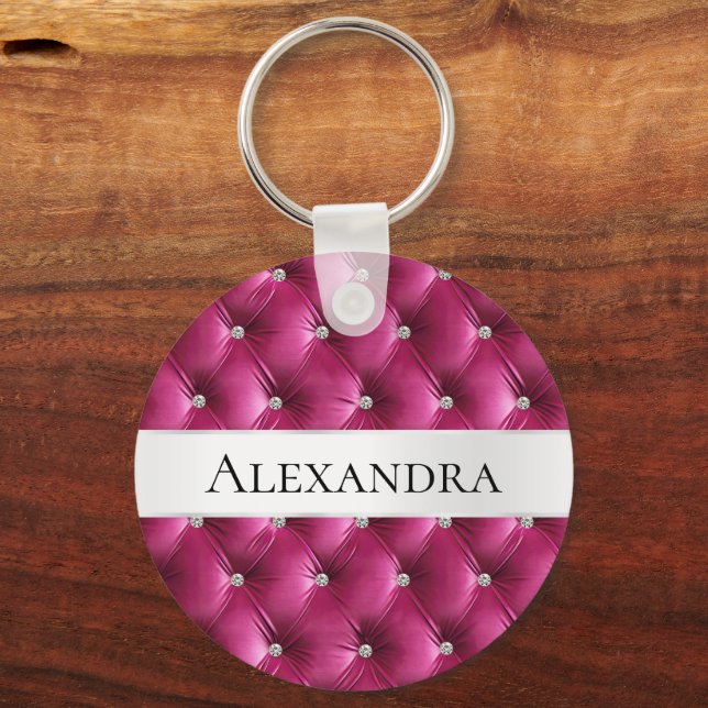 Porte-clés Glam Pink faux Velvet Nom de luxe (Recto)