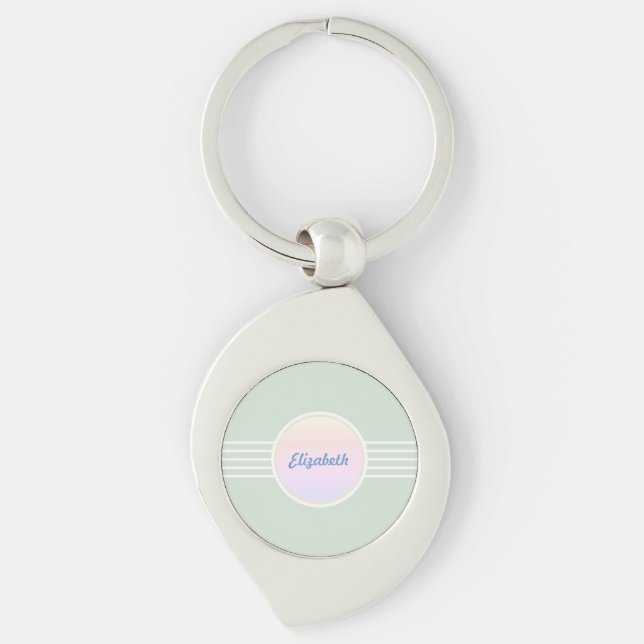 Porte-clés Glam rétro Menthe personnalisée Vert et Opale (Devant)