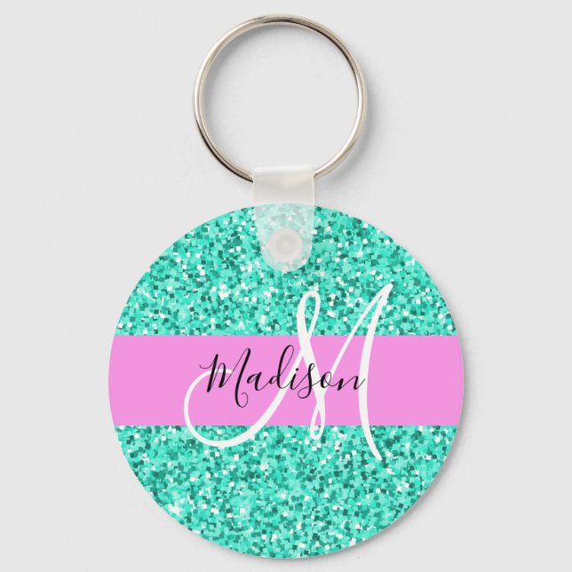 Porte-clés Glam rose Turquoise Parties scintillant étincelles (Recto)