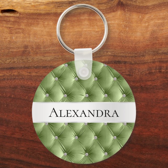 Porte-clés Glam Sage Green faux Velvet Nom de luxe (Recto)