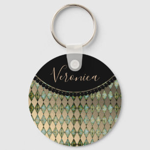 Porte-clés Glam Turquoise Arlequin Porte - clé personnalisé
