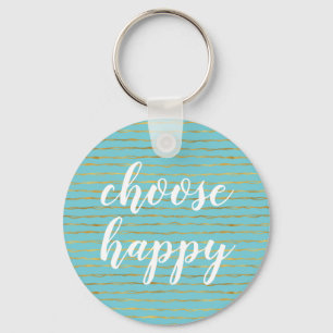 Porte-clés Glam Turquoise Gold Stripes Happy