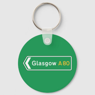 Porte-clés Glasgow, panneau routier BRITANNIQUE