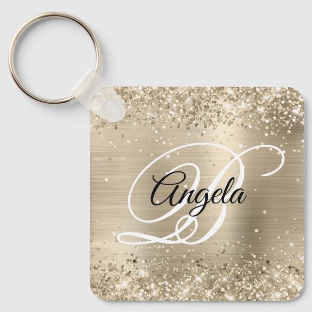Porte-clés Glitter Lumière Or Huile Fancy Monogramme (Recto)