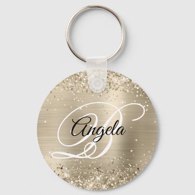 Porte-clés Glitter Lumière Or Huile Fancy Monogramme (Recto)