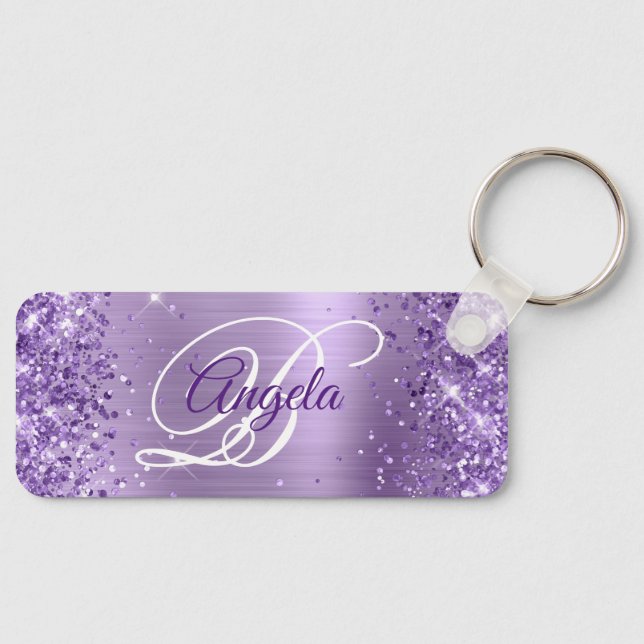 Porte-clés Glitter Lumière Violet Huile Fancy Monogramme (Recto)