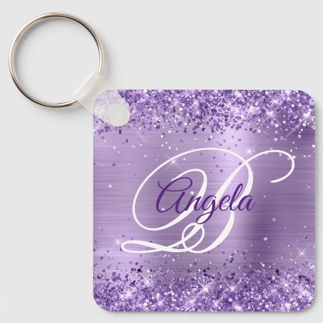 Porte-clés Glitter Lumière Violet Huile Fancy Monogramme (Recto)