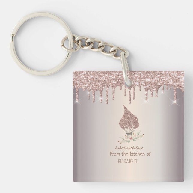 Porte-clés Glitter Whisk Rose Gold Glitter Drips Bakery    (Devant)