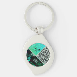 Porte-clés Glitterie Turquoise Empreinte de léopard tropical 