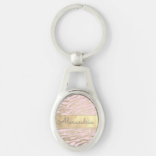 Porte-clés Glittery Zebra Imprimer sur rose Blush Personnalis