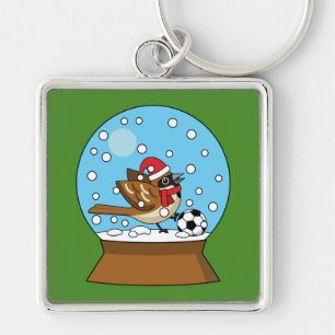 Porte-clés Globe de neige avec un moineau mignon jouant au so