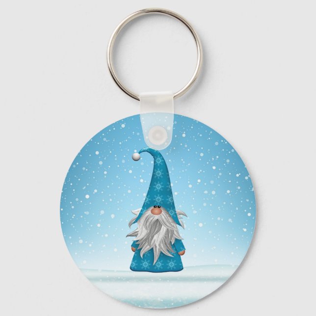 Porte-clés Gnome Bleu sur la neige (Recto)