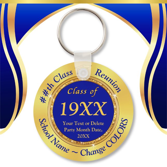 Porte-clés Gold Bleu, Classe Cadeaux de Réunion, Porte - clés (Blue and Gold, Class Reunion Party Favors. Class of 1974, Class of 1975 or Any Year. Class Reunion.)