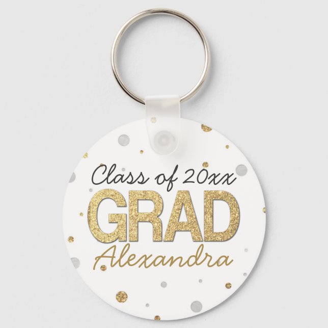 Porte-clés Gold Foil Parties scintillant Confetti Graduation  (Recto)