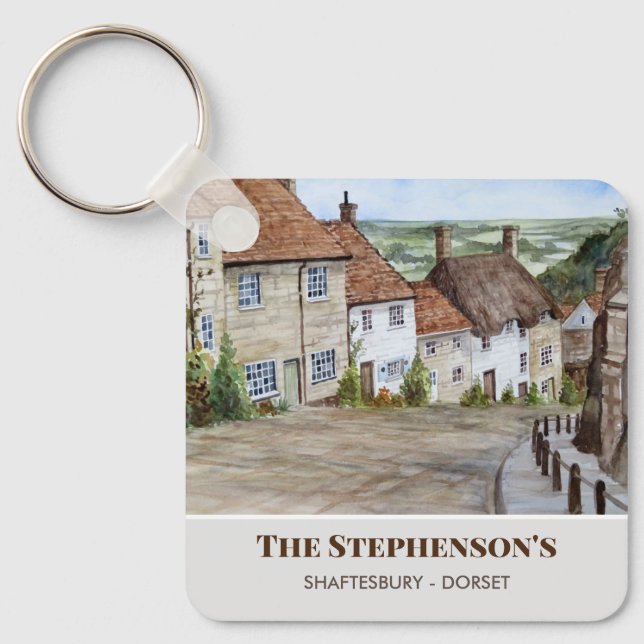 Porte-clés Gold Hill Shaftesbury Dorset England Aquarelle (Recto)