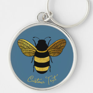 PORTE-CLÉS GOLD JAUNE BLACK BUMBLEBEE CALLIGRAPHIE TEXTE BEE