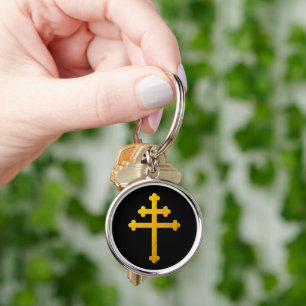 Porte-clés Gold Lorraine Cross on Black / fashion Keychain