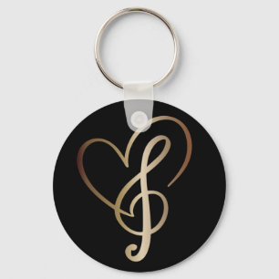 Porte-clés Gold Music Notes et Heart I Love Music