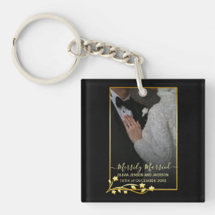 Porte-clés Gold Night Stars Cadre Noël Mariage Photo