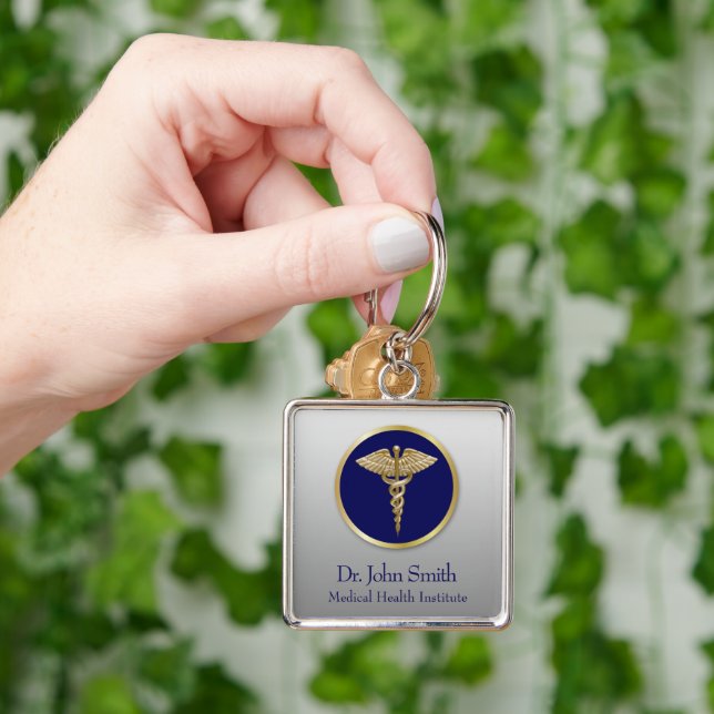 Porte-clés Gold Professional Médicale Blue Caduceus (main)