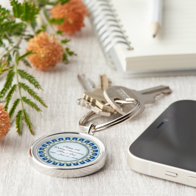 Porte-clés Gold Sapphire Bleu 45e anniversaire Mariage (Côté)