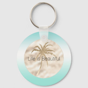 Porte-clés Gold Tropical Palm Tree Mint Aqua Ombre