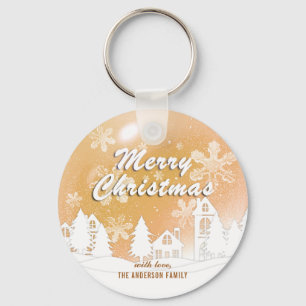 Porte-clés Gold White House Snowflakes Noël Bonne année