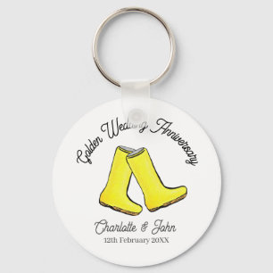 Porte-clés Golden 50e anniversaire Mariage jaune botte bien