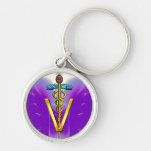 Porte-clés GOLDEN CADUCEUS VETERINARY SYMBOLE Purple Blue
