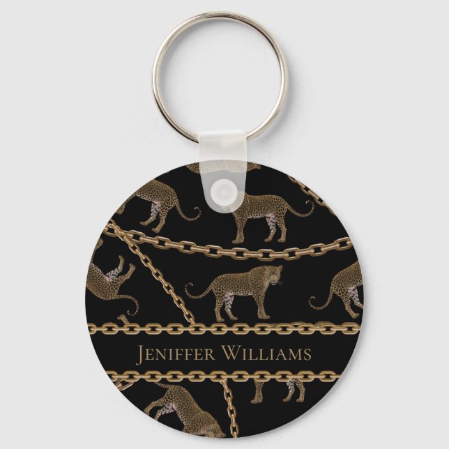 Porte-clés Golden chain glamour leopard cheetah (Recto)