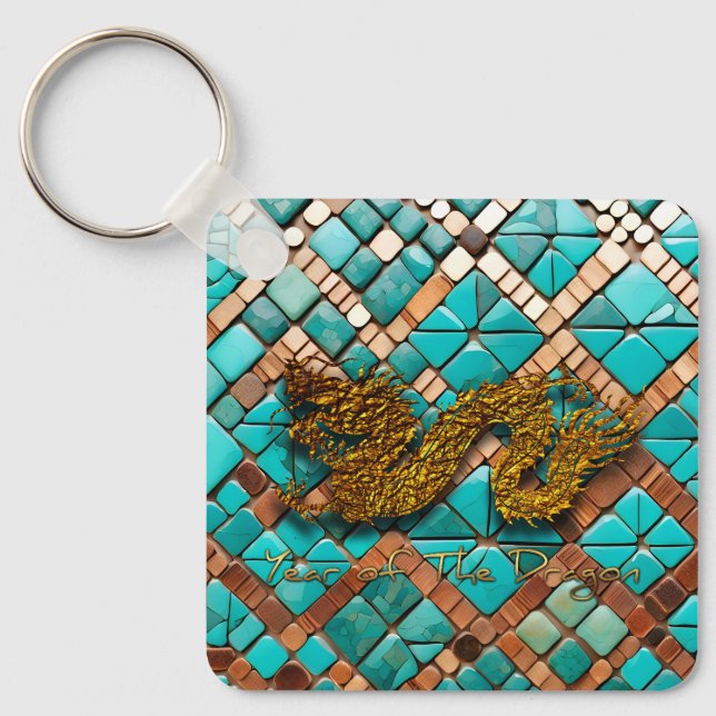 Porte-clés Golden Chinese Dragon Nouvel An Monogramme SqK (Recto)