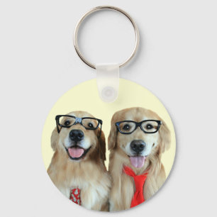 Porte-clés Golden Retriever avec lunettes Nerd