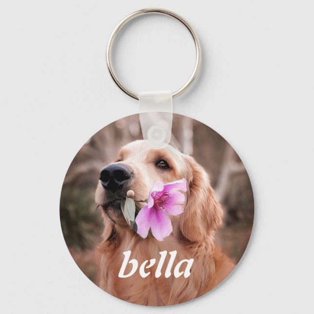 Porte-clés Golden Retriever Chien Personnalisé Animaux de com (Recto)